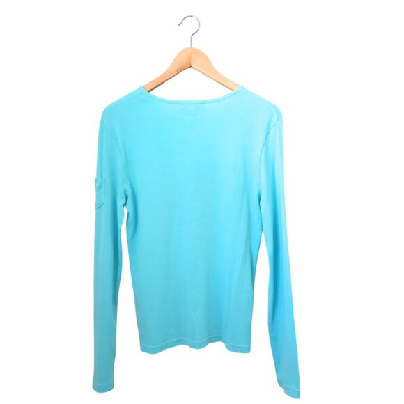Lauren Ralph Lauren Aqua Blue Women's Top - Long Sleeve Crewneck Tee, Size M - Picture 2 of 8